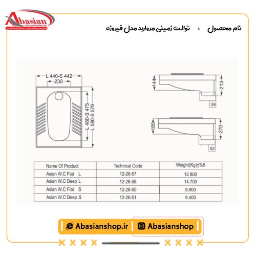 نقشه توالت زمینی مروارید مدل فیروزه