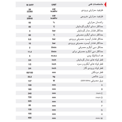 پکیج دیواری ایران رادیاتور مدل M24FF